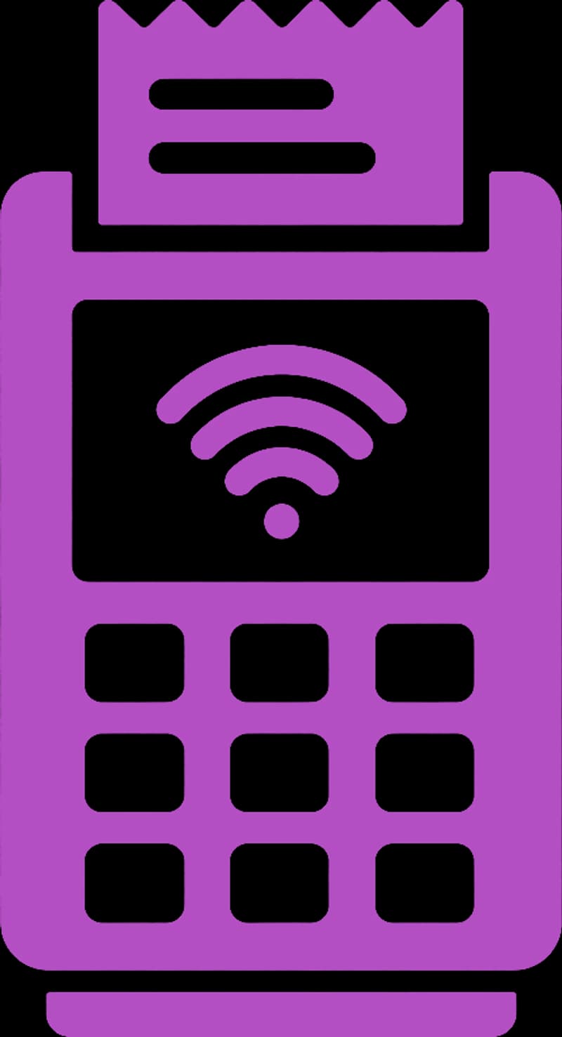 Icono de una terminal de pago con recibo y señal inalámbrica